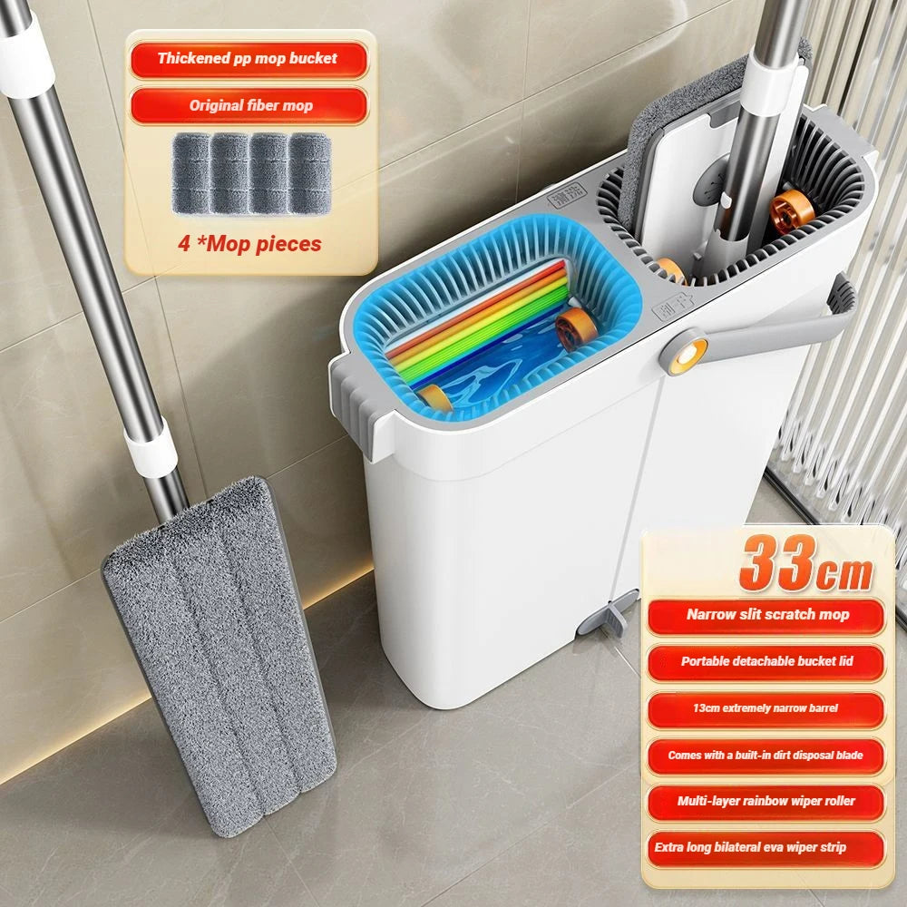 JOYBOS Floor Flat Spin Mop Set With Bucket 360 Rotating Hand-Free 33cm Washing and Squeeze For Home Toilet Bathroom Cleaner Mop