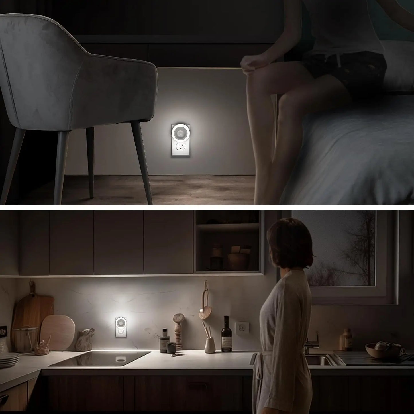 Motion Sensor Night Light, 2 Pack Plug-in Auto On/Off, 0.6W LED, Daylight White for Kids Bedroom Bathroom