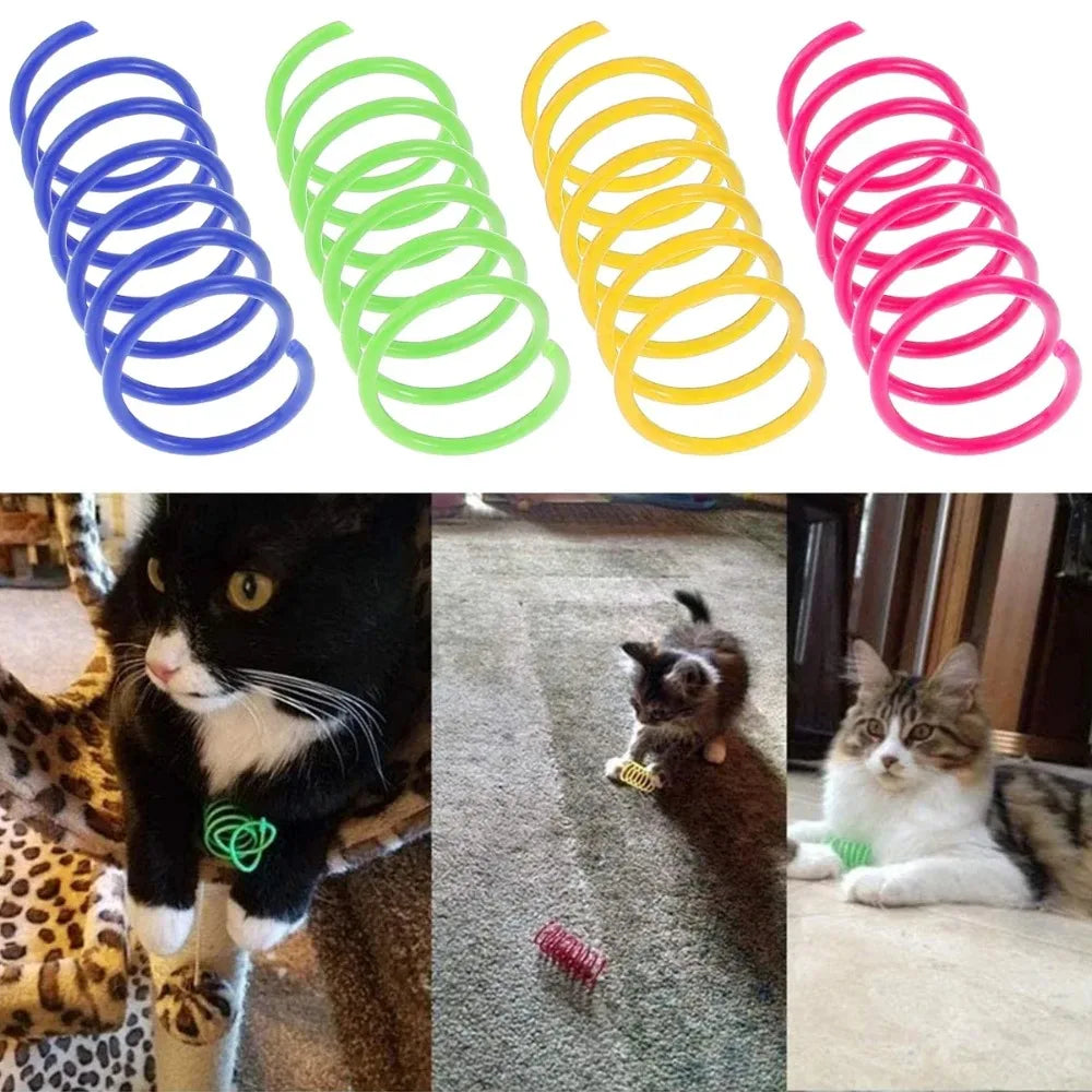 12PCS 12Colors Cat Spring Toys for Indoor Cats, Interactive Coil Springs for Self Play, Durable Heavy Plastic Cat Spiral Spring