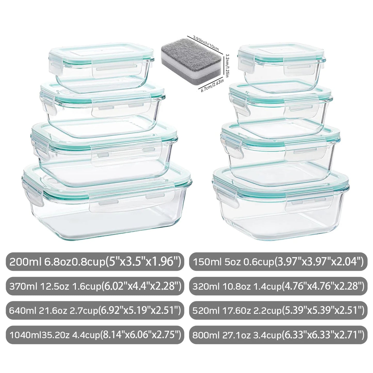 8-Pack Airtight Glass Food Storage Containers,Borosilicate Glass,Leakproof & Stackable for Microwave,Oven,Freezer and Dishwasher