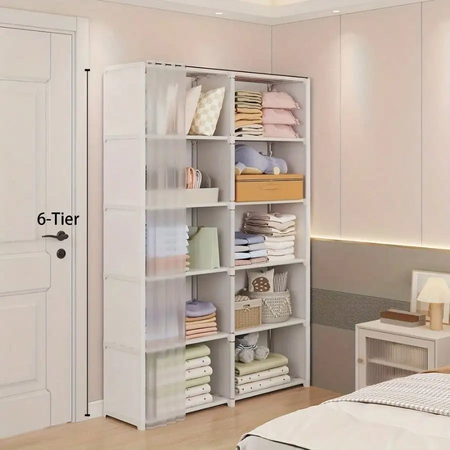 Multi-Layer Book Storage Rack with Easy Assembly, Dustproof Wardrobe Organizer Cabinet, Space Saving Storage Shelf for Office Classroom Dormitory Rental Room, White/Black