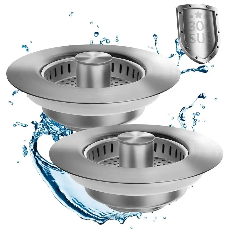 3-in-1 Stainless Steel Kitchen Sink Strainer - Pop-Up Stopper with Anti-Clogging Basket and Odor Filter, Easy Clean Drain Strain