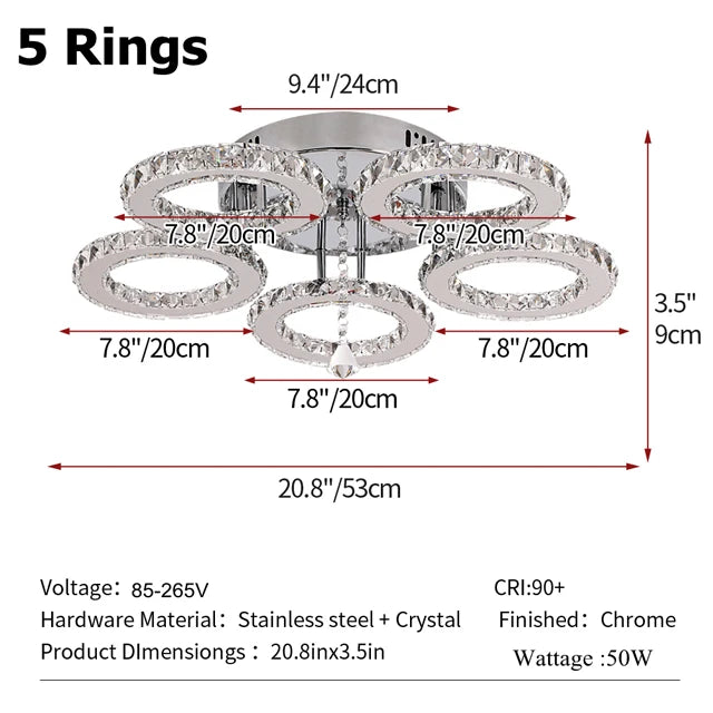 Modern Pendant Light Led Crystal Ring Ceiling Lamp Living Dining Room Chandelier Lustre Bedroom Luxury Home Decor Fixture Lumina