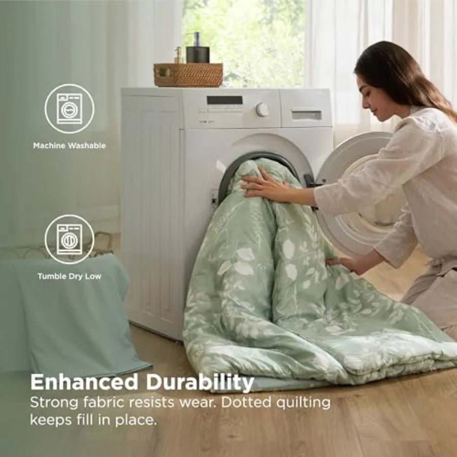 Comforter Set - 7 Pieces Floral Sage Green GentleSoft™ Bedding Sets Bed in a Bag with Botanical Flowers Winter Comforter Sheets