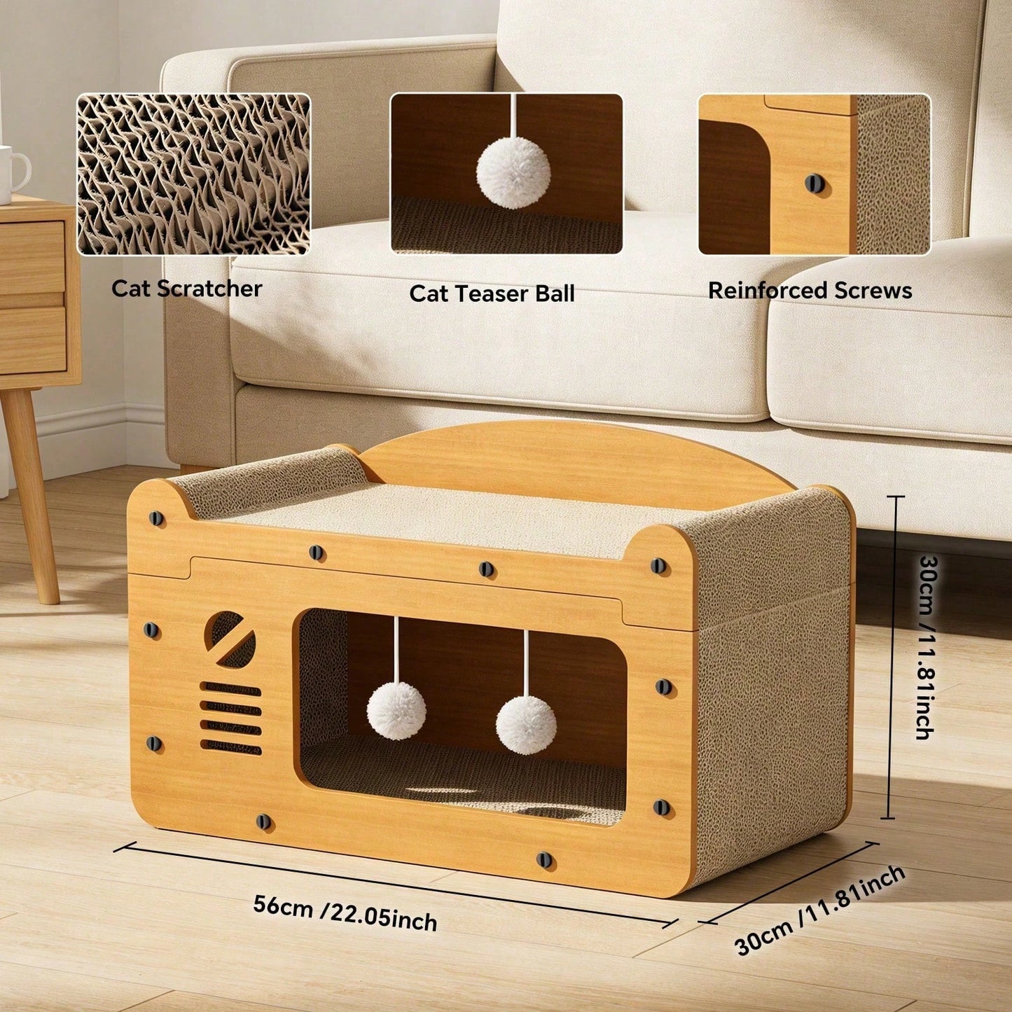 2 In 1 Double Layer Cardboard Cat Scratcher Lounge Bed Bubble Fish Star Moon Double Cat Head Pattern Detachable Upper Platform Cat Hideaway With 2 Hanging Pom Pom Balls For Multi Cat Households
