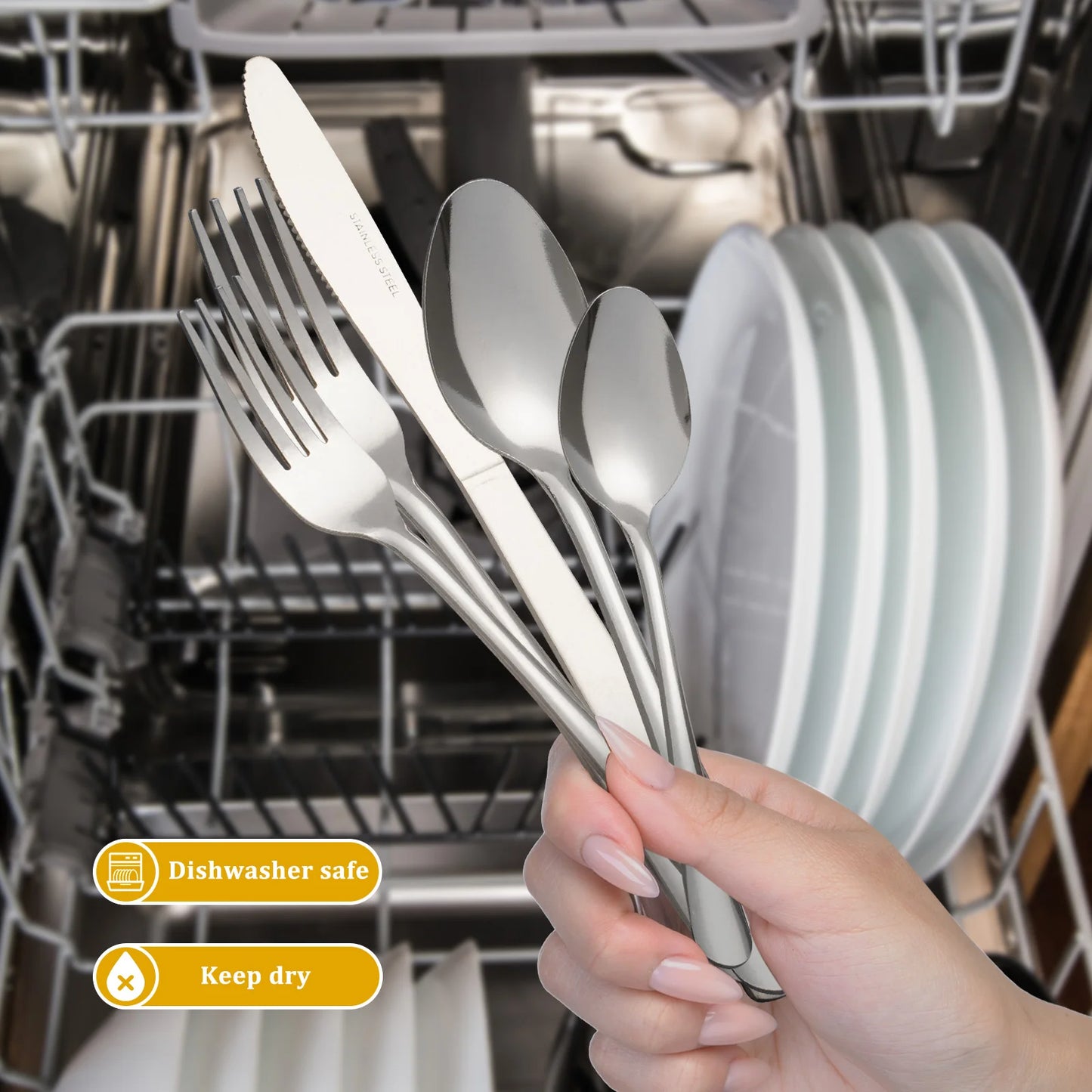 HANSMART 60Pcs Stainless Steel Flatware Set Service for 12 Vertical Ribbed Handle Silverware Cutlery Set Dinner Fork Salad Fork Spoon Knife Kitchen Tableware Dishwasher Safe Home Wedding Gift