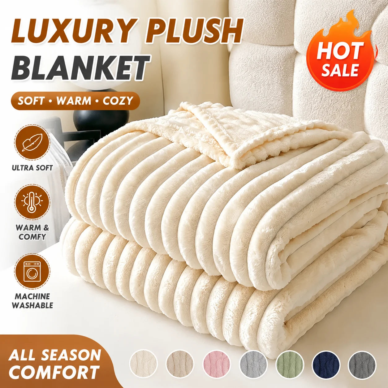 Super Soft Striped Fleece Blanket Cozy Ribbed Flannel Bed Throw Warm Elegant Plush Blanket for Sofa Couch Bedspread Luxurious Comfy Travel Camping Blanket Solid Warm All Season Bedding Blanket Twin Queen King