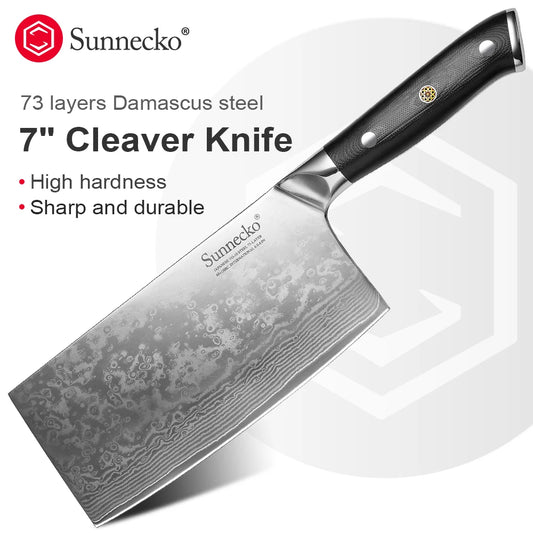 Sunnecko Cleaver Slicing Knives 7"/178mm High Quality 73 Layers VG10 Damascus Steel Meat Cutting Knife Kitchen Knife Cooks