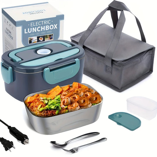 Portable Electric Lunch Box Food Warmer for Car & Home – 50.72oz Leak-Proof Heated Container 110V/12V, Removable Stainless Steel