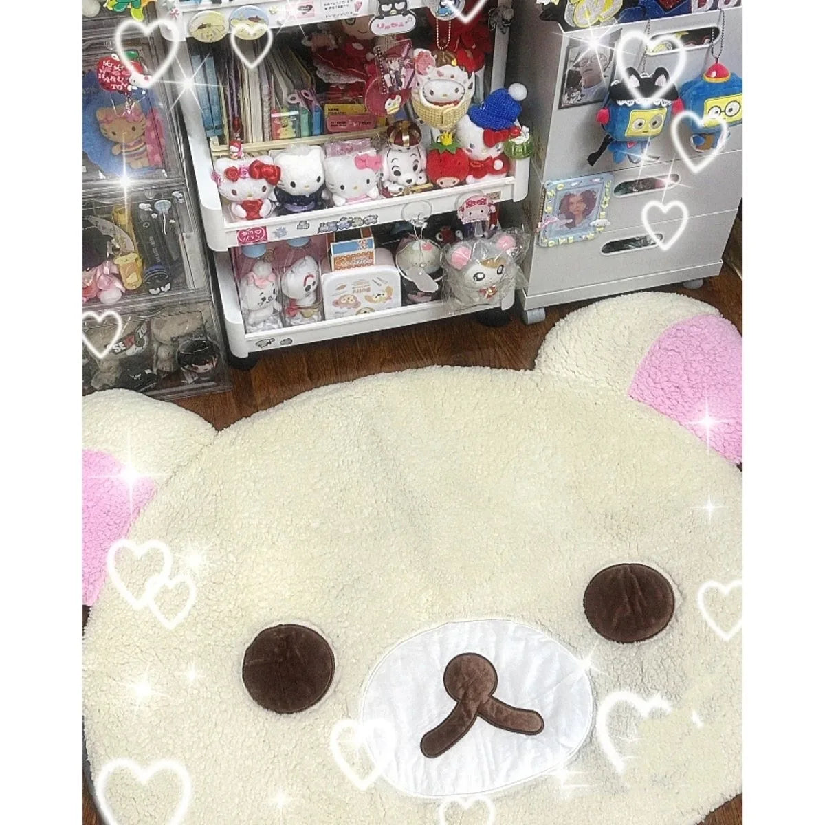 Cartoon Rilakkumas Plush Rug Kawaii Korilakkuma Bear Soft Floor Mat Bedroom Chair Bedside Lounge Rug Bathroom Doormat Home Decor
