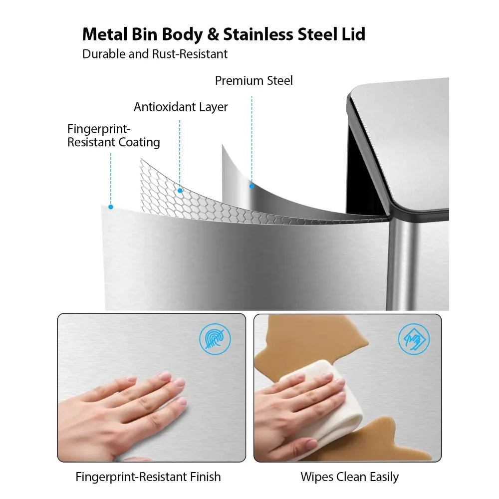 Dual Trash and Recycling Bins for Kitchen, 2 * 11-Gallon Stainless Steel Double Trash Can, Step-On Garbage, Customized