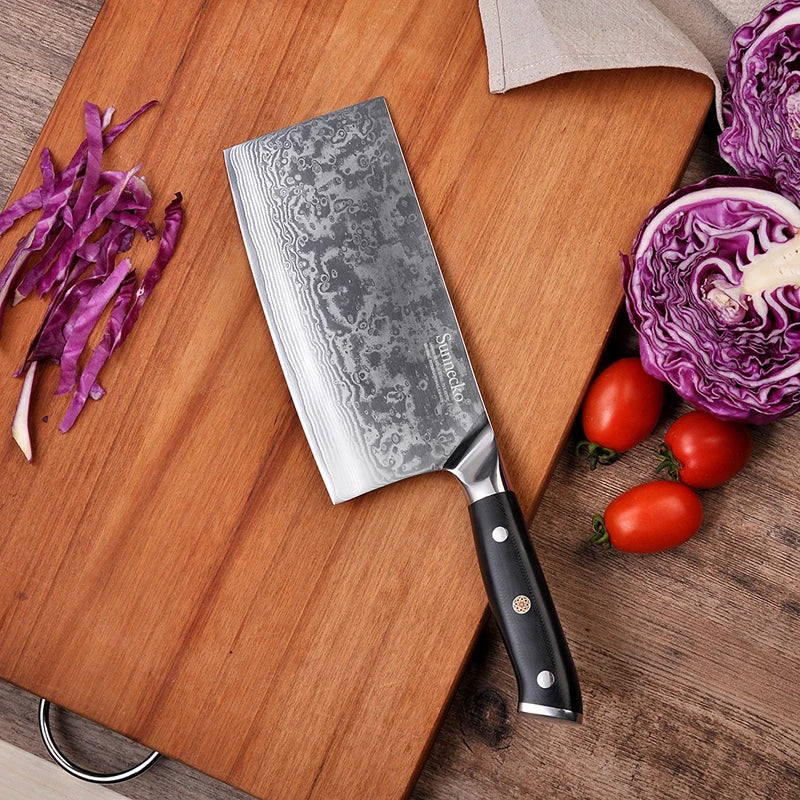 Sunnecko Cleaver Slicing Knives 7"/178mm High Quality 73 Layers VG10 Damascus Steel Meat Cutting Knife Kitchen Knife Cooks