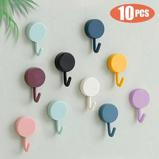 10-Pack Macaron Colored Adhesive Wall Hooks - Strong And Traceless PP Cubicle Hooks For Home, Bathroom, And Kitchen Organization