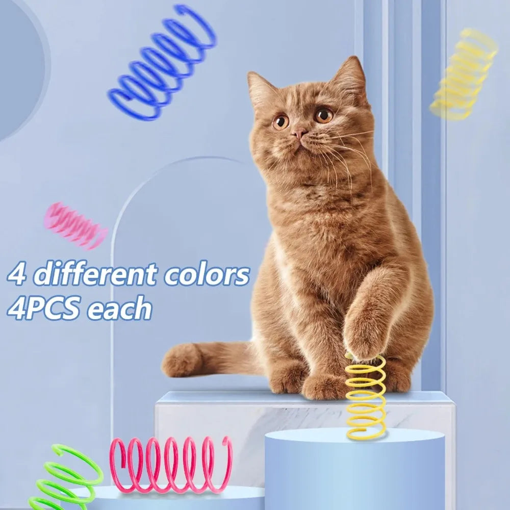 12PCS 12Colors Cat Spring Toys for Indoor Cats, Interactive Coil Springs for Self Play, Durable Heavy Plastic Cat Spiral Spring