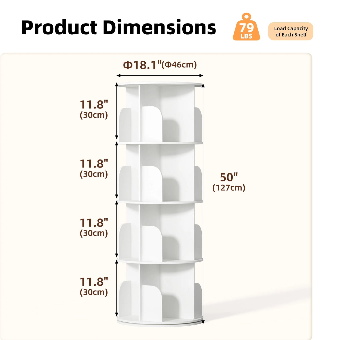 JHK 3-4 Tier Rotating Storage Bookshelf 360° Display Revolving Bookcase  Freestanding Vertical Corner Book Shelf for Bedroom Living Room