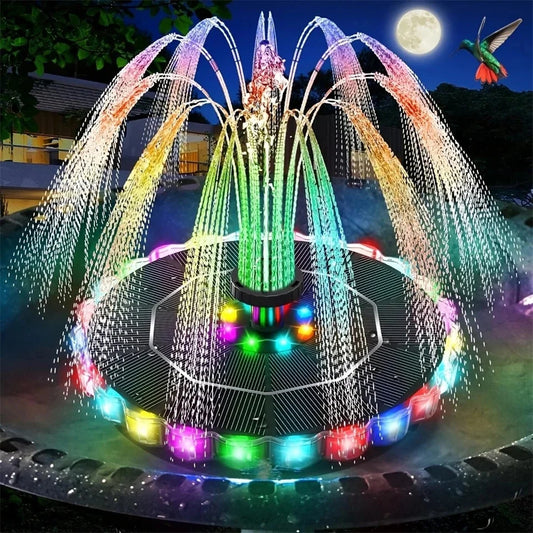 3.5W Outdoor Solar Fountain for Garden Water Indoor Pond Solar Fountain Pump Kit with 7 Nozzles Fountain Light 7 Color Bird Bath