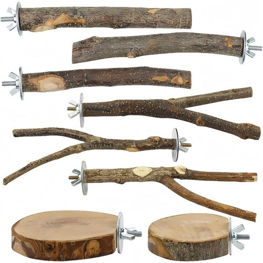 8Pcs Natural Wood Parrot Perch Set Bird Standing Stick Platform Cage Accessory Bird Supplies