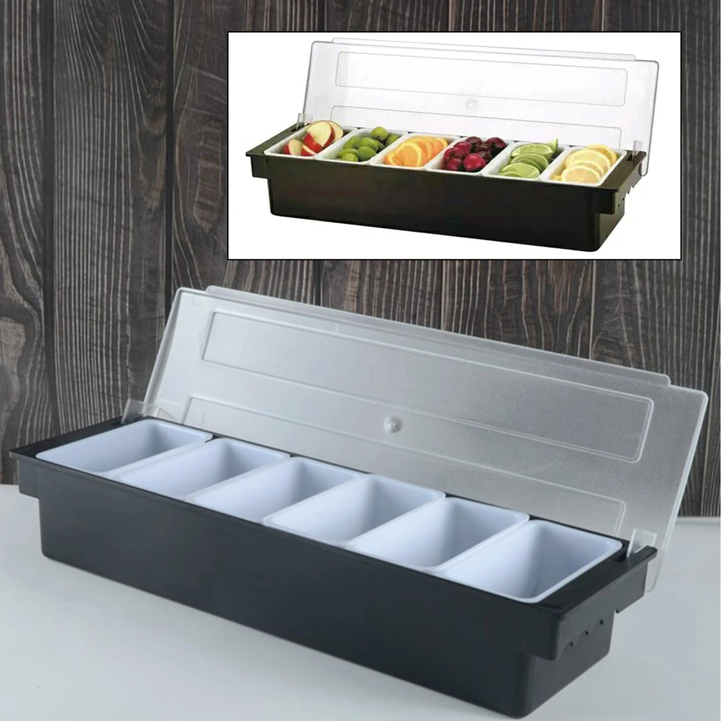 3/4/5/6 Compartment Fruit Tray Seasoning Dispenser Bar Caddy Storage Box Dispenser Container