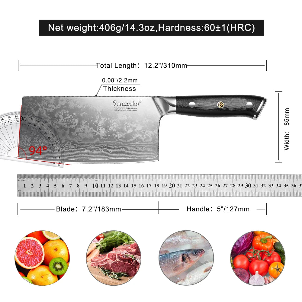 Sunnecko Cleaver Slicing Knives 7"/178mm High Quality 73 Layers VG10 Damascus Steel Meat Cutting Knife Kitchen Knife Cooks