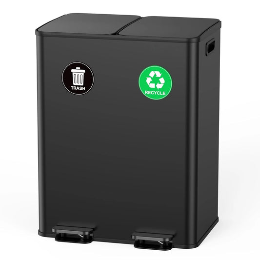 Dual Trash and Recycling Bins for Kitchen, 2 * 11-Gallon Stainless Steel Double Trash Can, Step-On Garbage, Customized