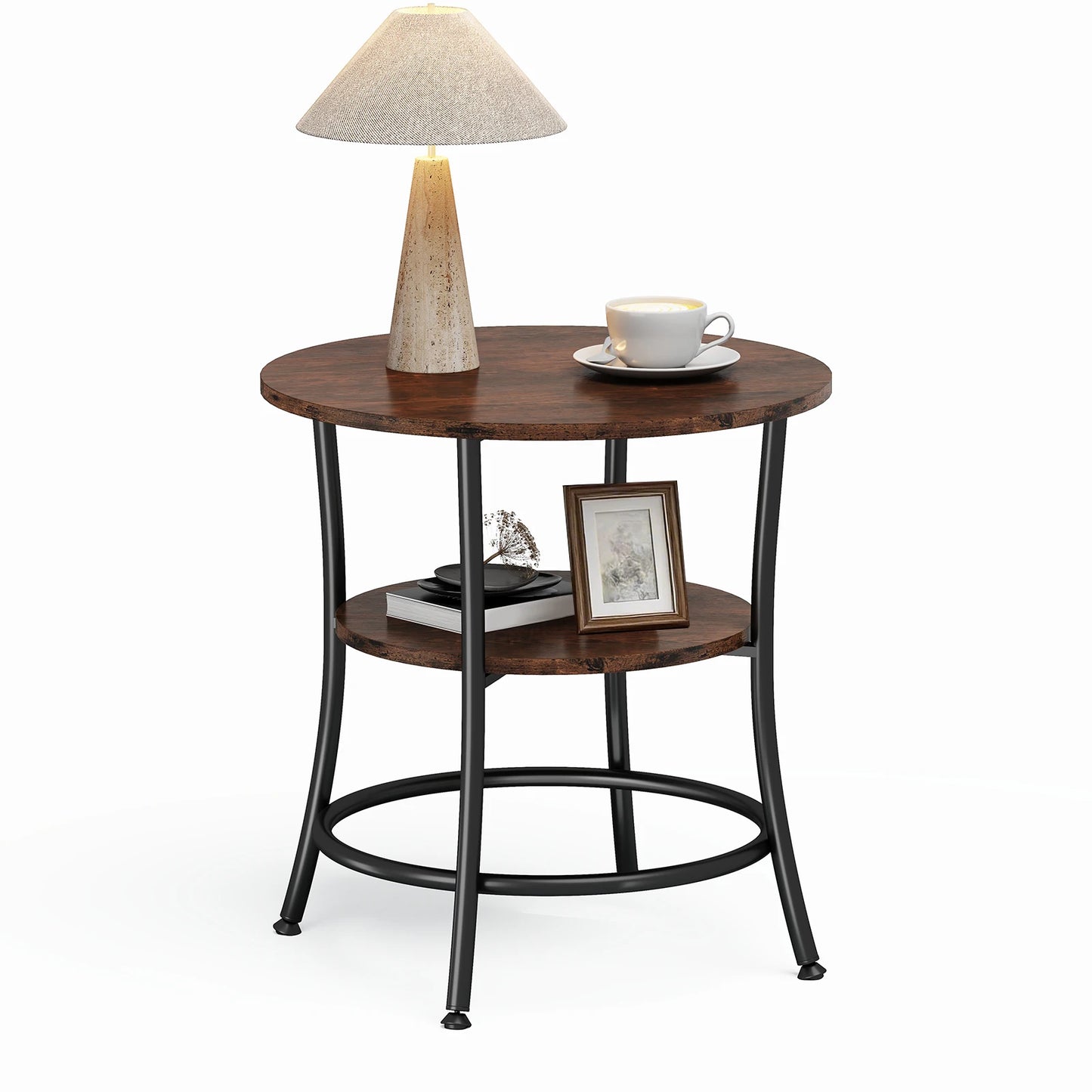 JHK 21.85 Inch Round Coffee Tables End Table 2-Tier Side Round Table for Living Room Accent Table with Storage Shelf Sturdy Metal Frame Nightstand for Small Space Round Bedside