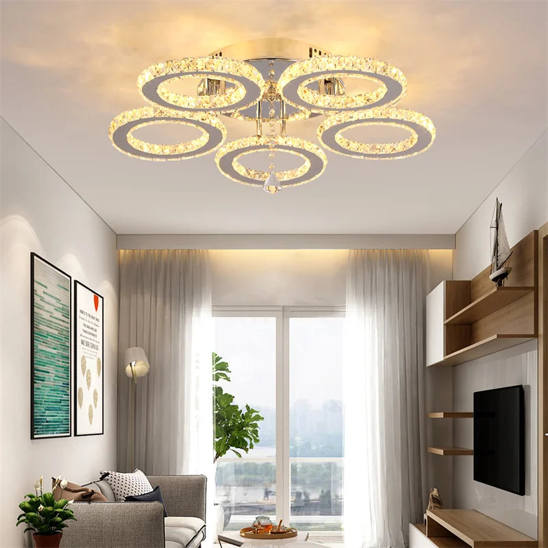 Modern Pendant Light Led Crystal Ring Ceiling Lamp Living Dining Room Chandelier Lustre Bedroom Luxury Home Decor Fixture Lumina