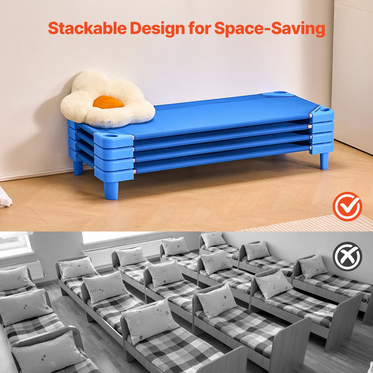 SucceBuy Stackable Kiddie Cot Pack of 4/6 Portable Toddler Nap Cots for Kids Preschool Classroom Daycare Beds for Sleeping Resting