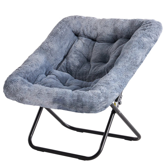 JHK 28IN Cozy Saucer Chairs Soft Faux Fur Large Size Folding Lounge Living Room Padded Seat Metal Frame Reading Chair Furniture
