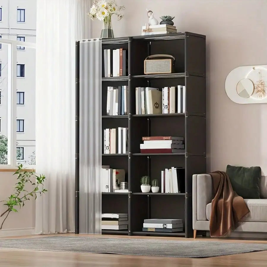Multi-Layer Book Storage Rack with Easy Assembly, Dustproof Wardrobe Organizer Cabinet, Space Saving Storage Shelf for Office Classroom Dormitory Rental Room, White/Black