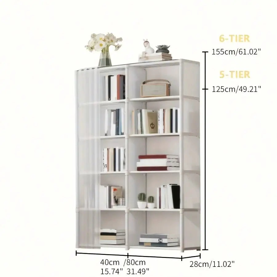 Multi-Layer Book Storage Rack with Easy Assembly, Dustproof Wardrobe Organizer Cabinet, Space Saving Storage Shelf for Office Classroom Dormitory Rental Room, White/Black