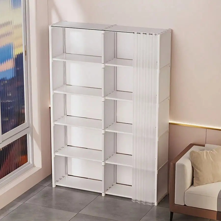 Multi-Layer Book Storage Rack with Easy Assembly, Dustproof Wardrobe Organizer Cabinet, Space Saving Storage Shelf for Office Classroom Dormitory Rental Room, White/Black