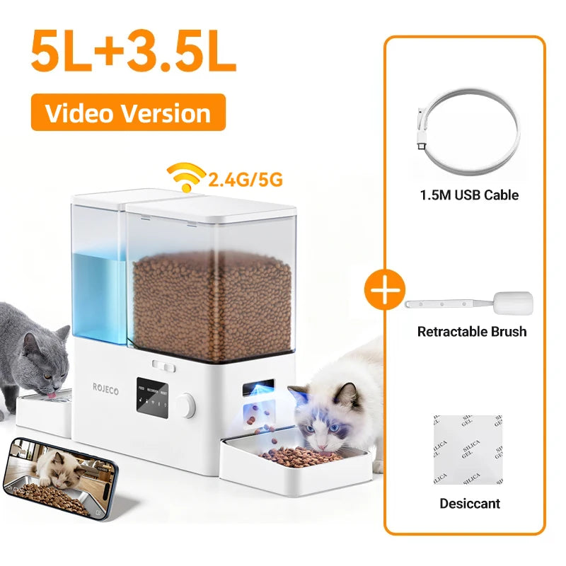 ROJECO 8.5L Automatic Pet Feeder Water Fountain WIFI APP Remote Control Smart Dog 5L Food Dispenser 3.5L Gravity Water Drinker ﻿