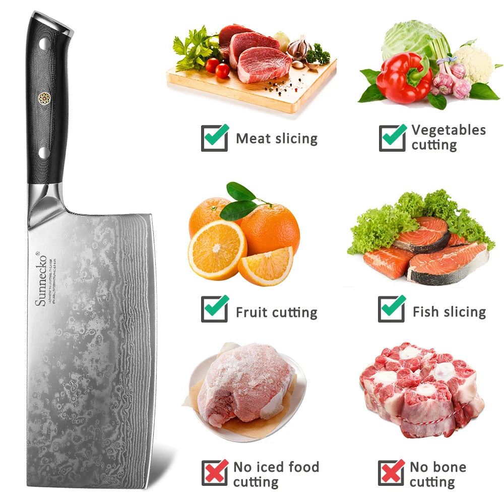 Sunnecko Cleaver Slicing Knives 7"/178mm High Quality 73 Layers VG10 Damascus Steel Meat Cutting Knife Kitchen Knife Cooks