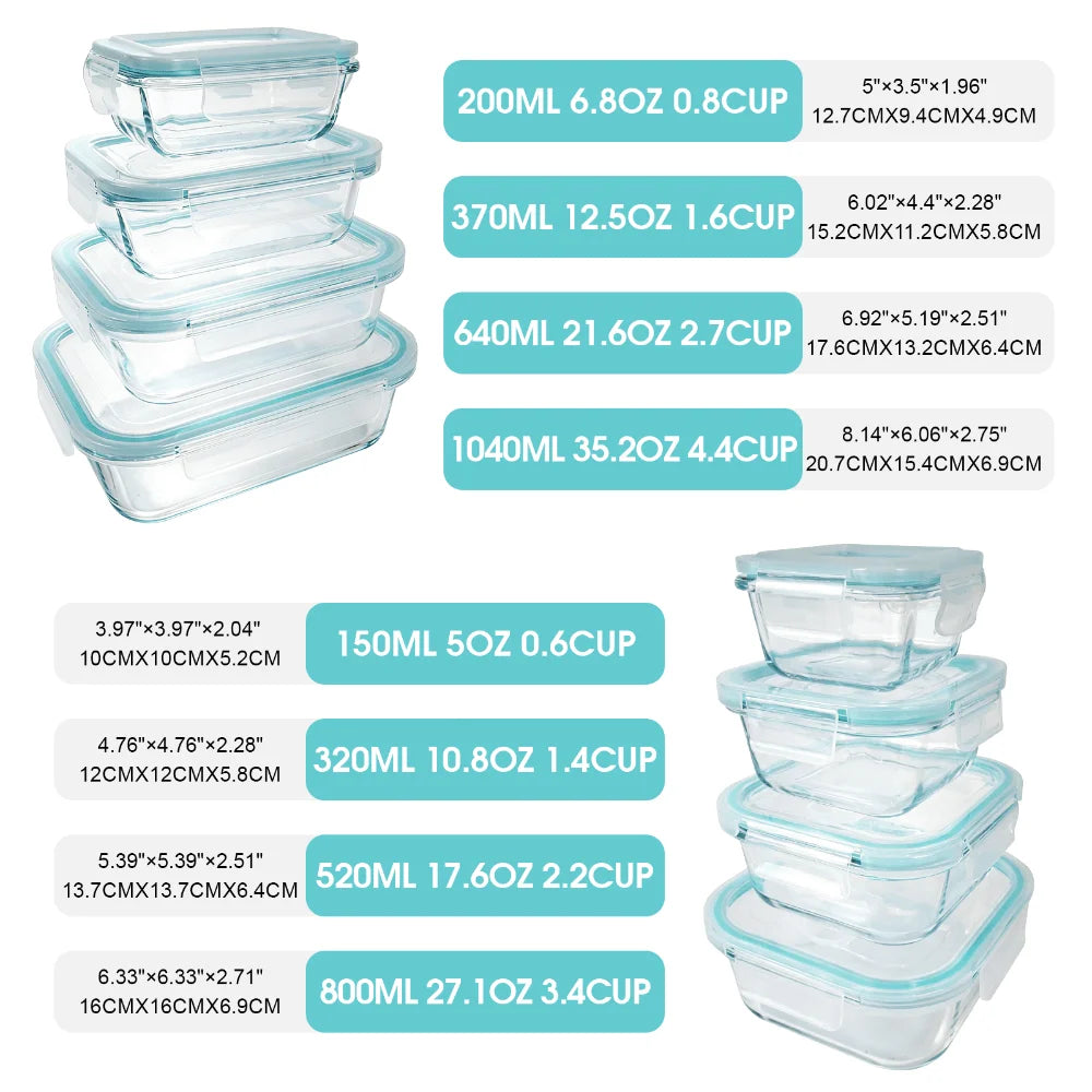 Glass Food Storage Containers Modern Sleek 24 Pcs Set Clear Glass With Light Blue Airtight Snap Lids Leakproof Microwave Oven Safe For Meal Prep Lunch Fruit Pantry Kitchen Storage Housewarming Gift