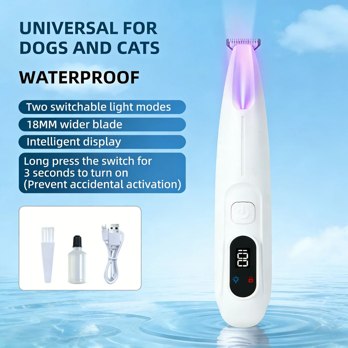 Dogs Cats 2 in 1 Grooming Kit Pet Hair Trimmer  with LED & UV Light, Waterproof Electric Shaver