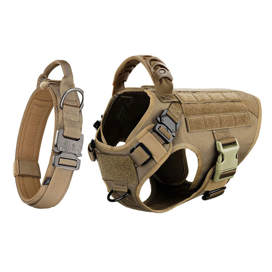 Dog Harness Collar Set Adjustable Tactical Dog Vest Harness And Durable Nylon Dog Collar Combo For Small Medium Large Dogs Outdoor Walking Training
