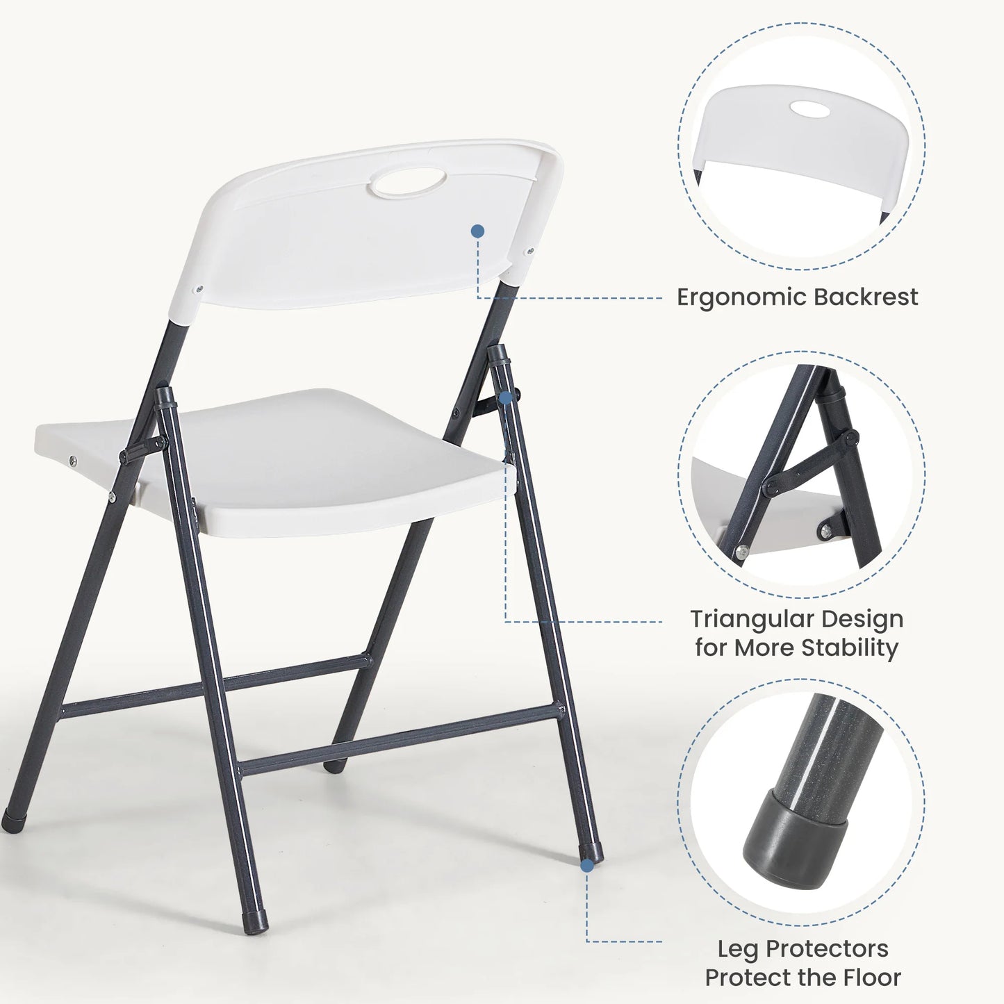 JHK 2/4/6 Pack Plastic Stackable Folding Chairs Portable Dining Chairs Set Heavy Duty with Ergonomic Back Easy to Use for Home