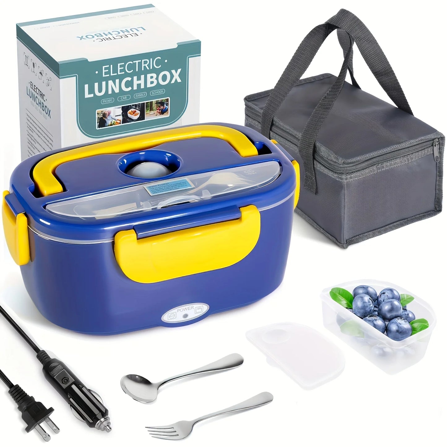 Portable Electric Lunch Box Food Warmer for Car & Home – 50.72oz Leak-Proof Heated Container 110V/12V, Removable Stainless Steel