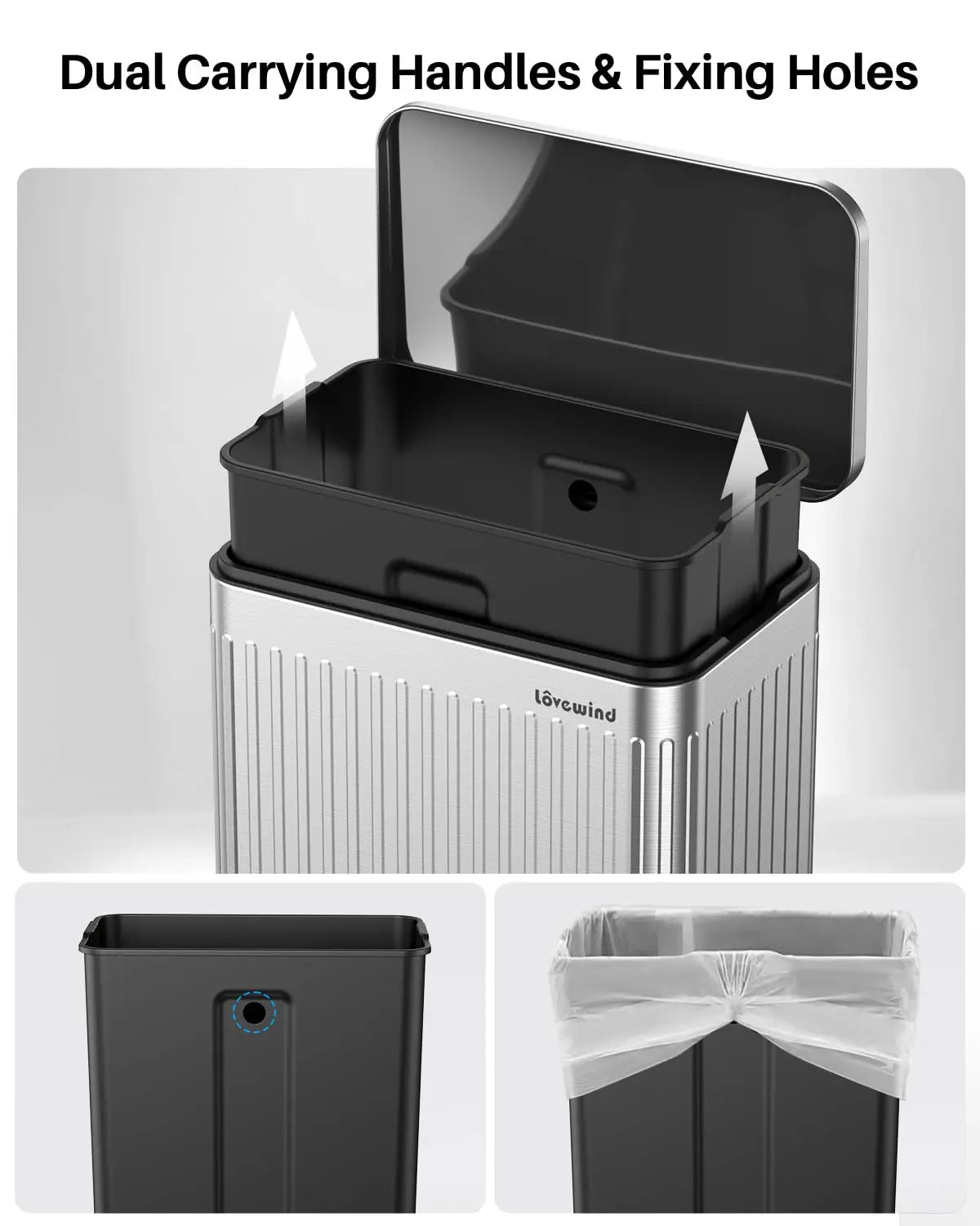 60 Liter/ 16 Gallon Stainless Steel Trash Can with Soft-Close Lid, Large Footstep Garbage Can with Roman Texture,, Customized