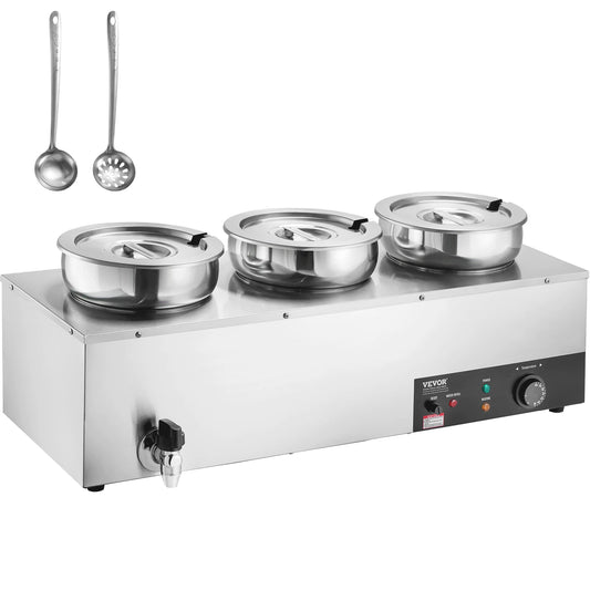 SucceBuy 3 4 5 7.4QT Electric Soup Warmer Large Size Commercial Stainless Steel Round Pot Adjustable Temp for Restaurant Buffet