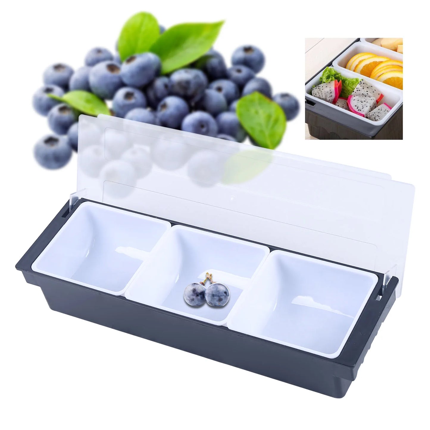 3/4/5/6 Compartment Fruit Tray Seasoning Dispenser Bar Caddy Storage Box Dispenser Container