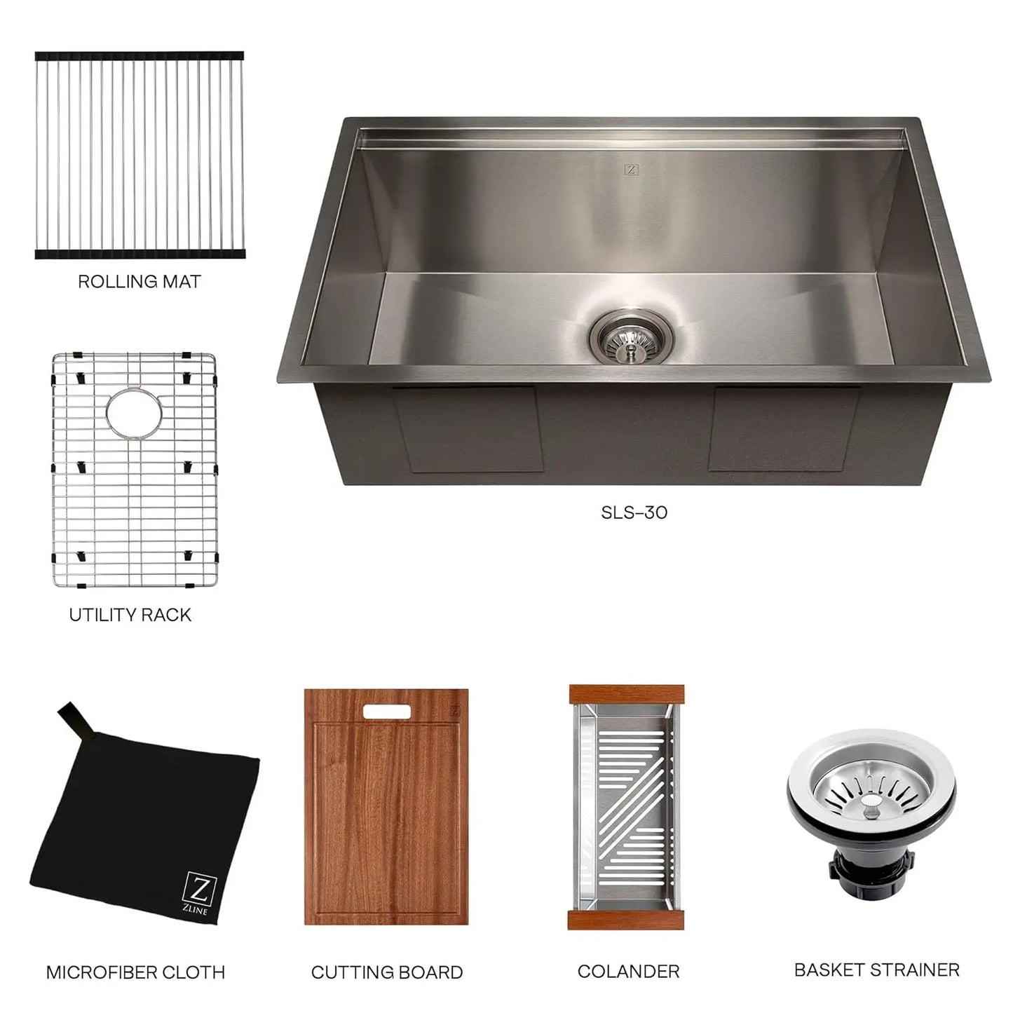 30 in Undermount Single Bowl Stainless Steel Kitchen Sink with Bottom Grid Accessories, Custom