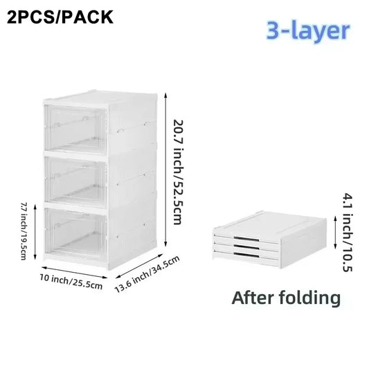 Foldable Clear Shoe Storage Organizer, Stackable Dustproof Thickened Sneaker, Shoe Box Rack Cabinet for Closet Dorm Apartment