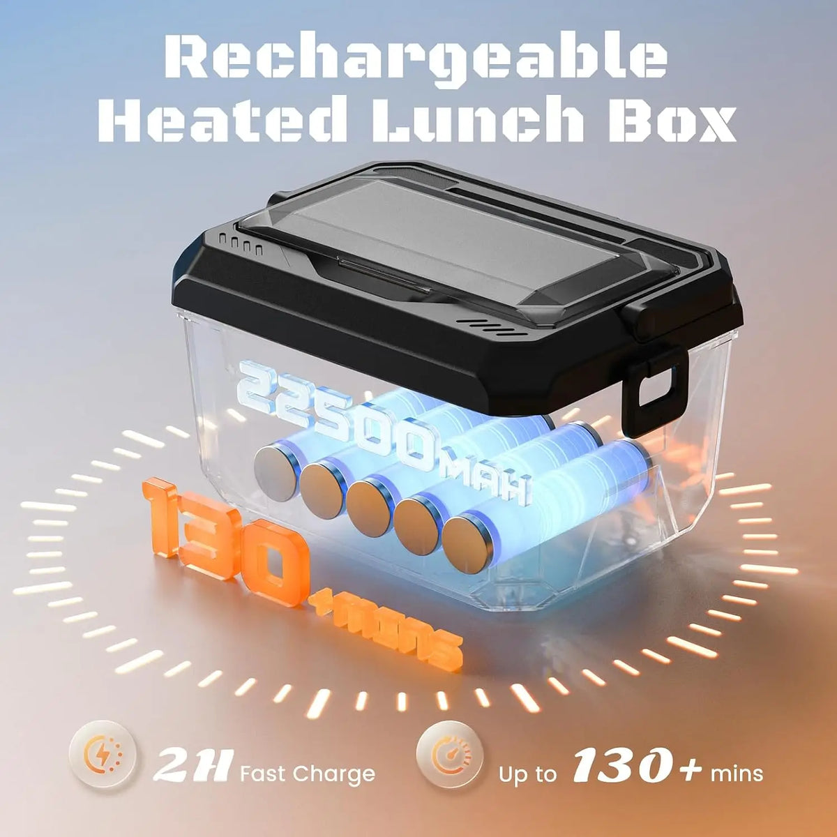 1500ML Electric Heating Lunch Box USB Rechargeable Portable Food Warmer Container with Display Screen Home Office Car Travel Food Storage Box