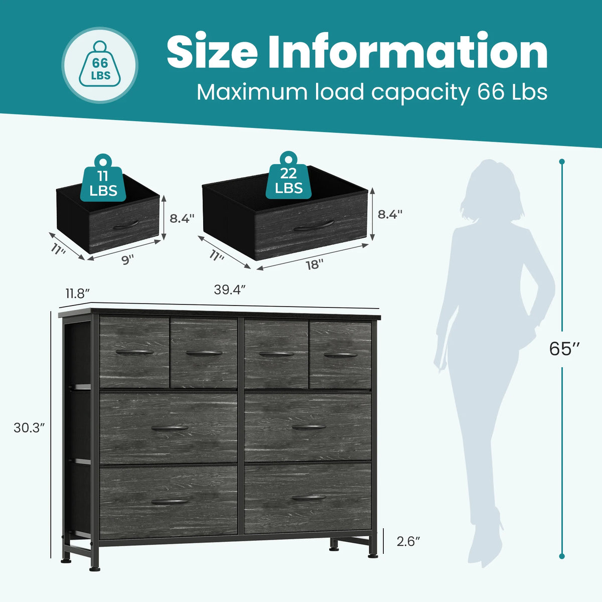 MCQ 8 Fabric Drawers Cabinet with Wood Top For Living Room Storage Cabinet Organizer with Mental Frame Beside Nightstand Dresser Tables Display Furniture
