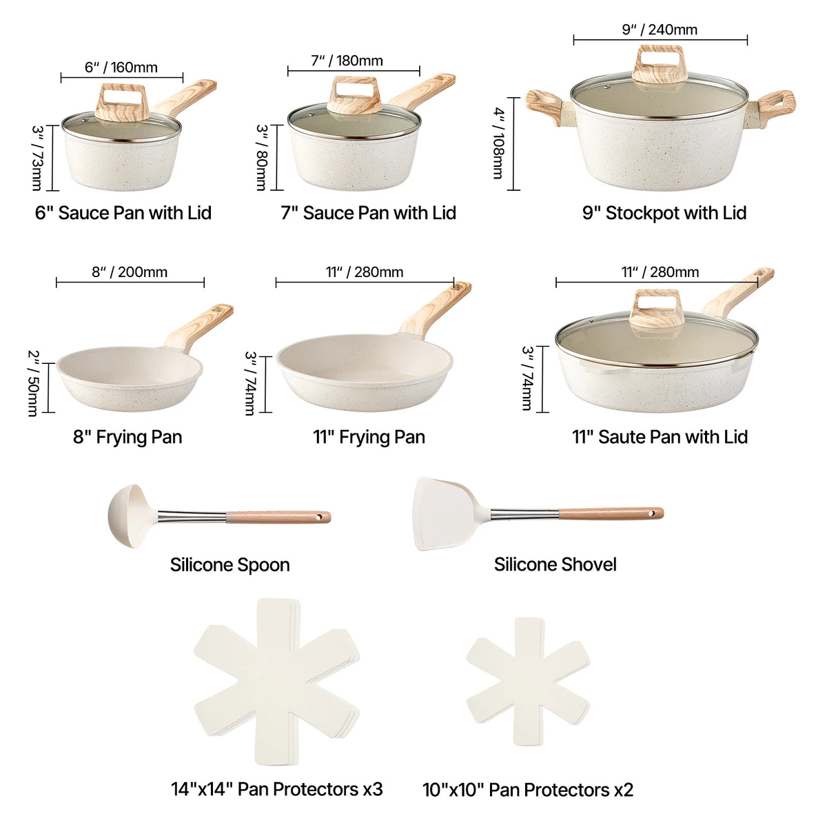 SucceBuy 17 Piece Pots and Pans Set Granite Nonstick Cookware Set Induction Cookwares Kitchen RV Cooking Sets with Pan Protector