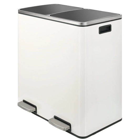Brushed Stainless Steel 60L/16Gallon Rectangular Hands-Free Dual Compartment Recycling Kitchen Step Trash Can w/ Soft-Close Lid