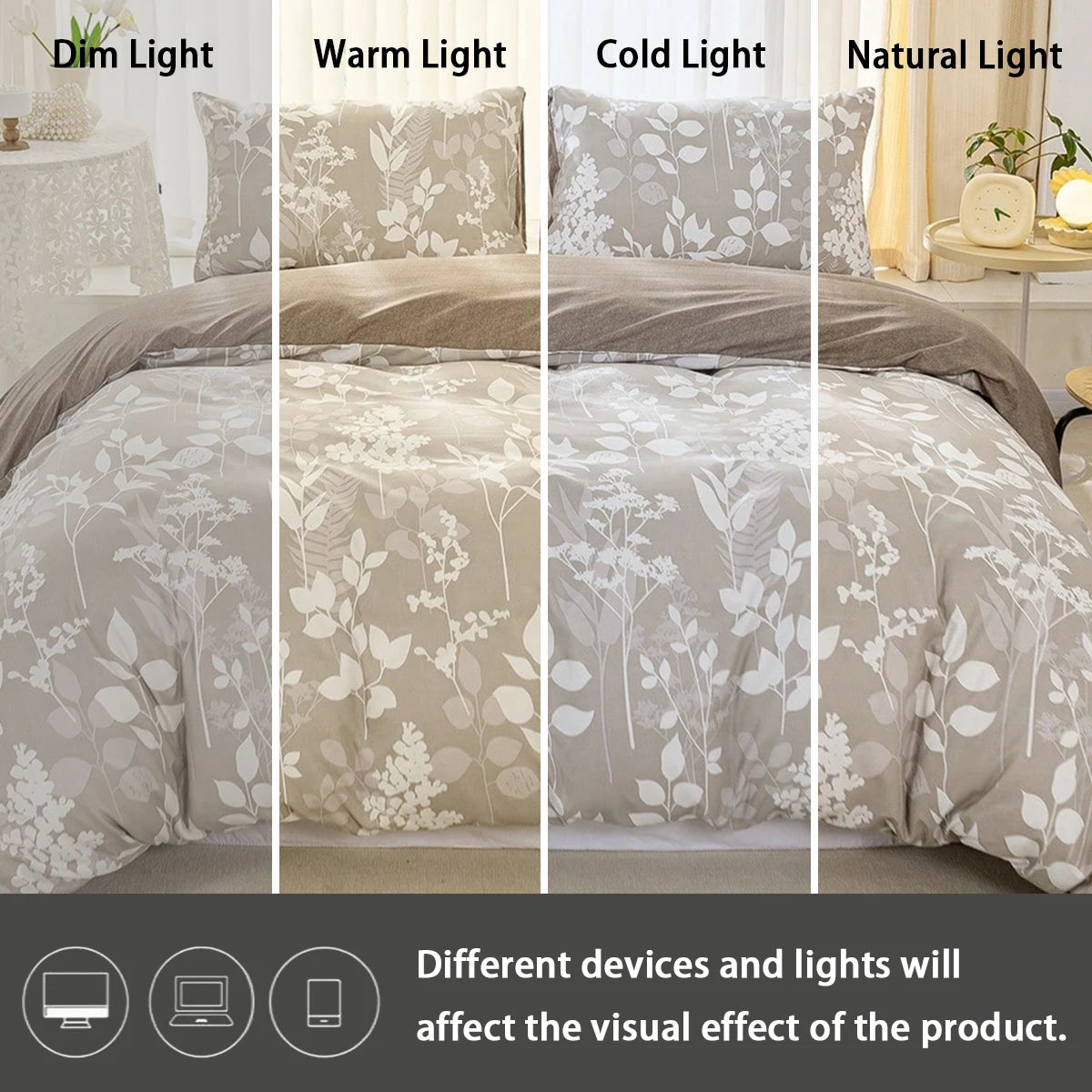 Nihe Sunlight Plant Print Three-Piece Set, Breathable and Soft, Suitable for All Seasons, 1 Duvet Cover + 2 Pillowcases
