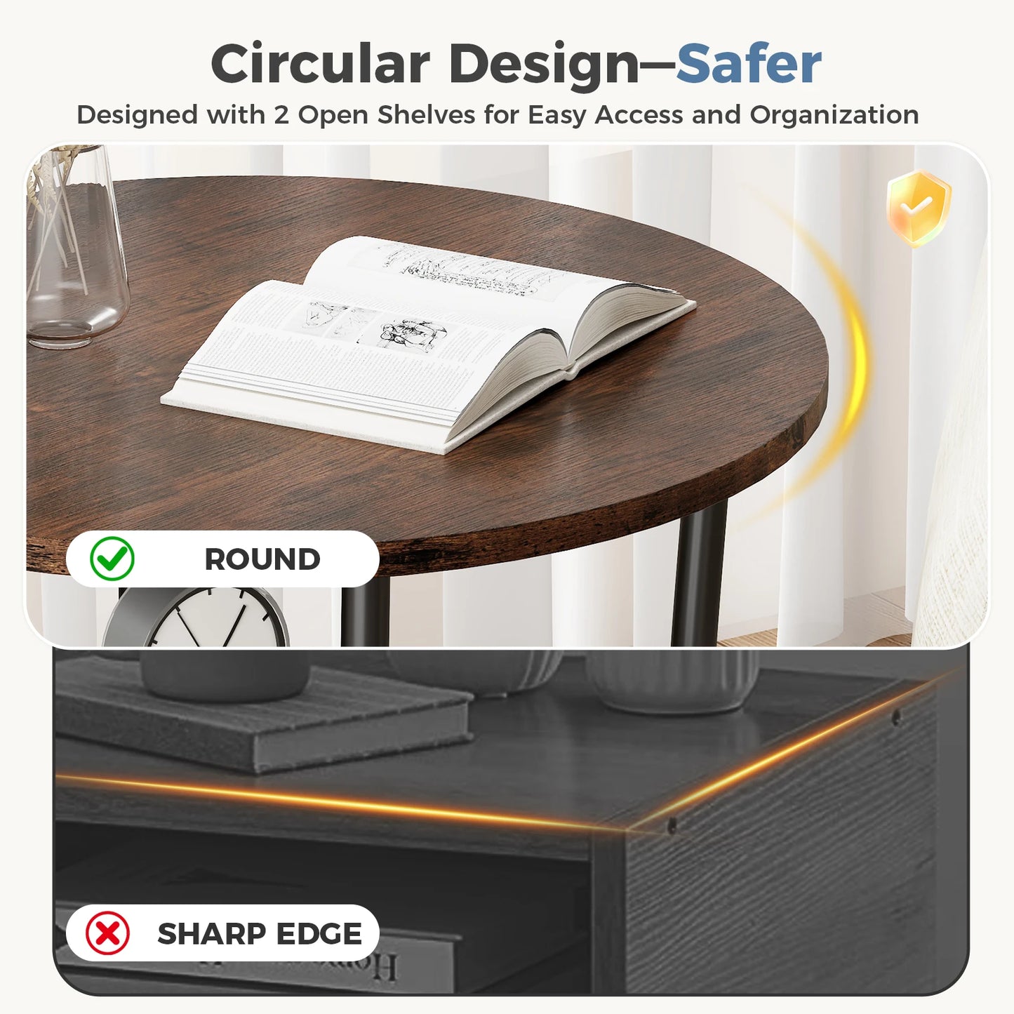 JHK 21.85 Inch Round Coffee Tables End Table 2-Tier Side Round Table for Living Room Accent Table with Storage Shelf Sturdy Metal Frame Nightstand for Small Space Round Bedside