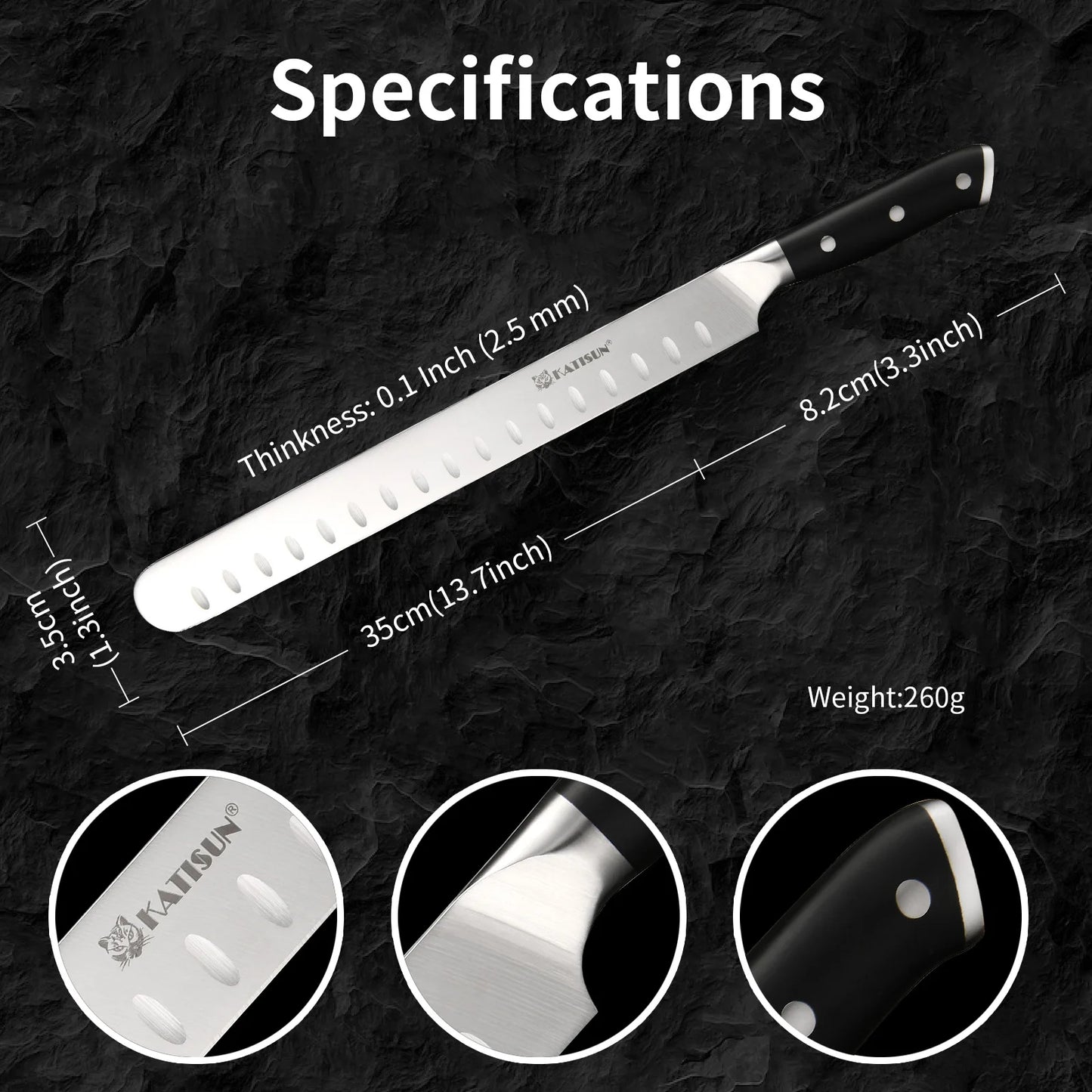 13 Inch Round Tip Ham Slicing Knife, Ultra Sharp German Premium Carbon Steel Brisket Knife Meat Cleaver